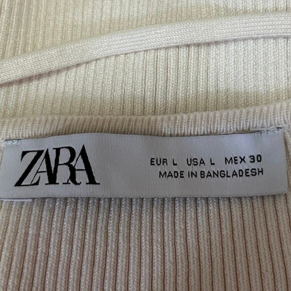 Zara White Ribbed Knit Halter Neck Spaghetti Strap Stretch Cami Tank Top Size L - Picture 3 of 4